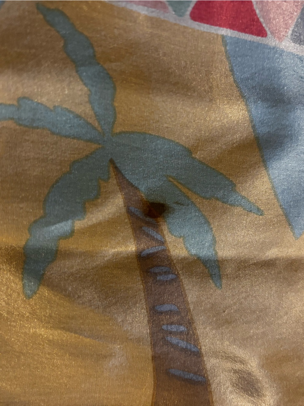 Echo Satin Scarf Vintage Geometric Abstract Print Gold Multicolor 32x31 AS IS - Picture 3 of 4